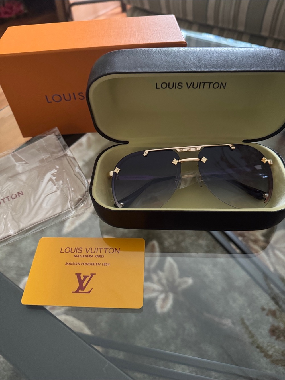 Gold Frame Sunglasses with Bluish Gradient Lenses